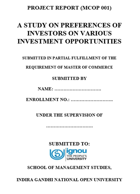 IGNOU MCOM Project Report Front Page