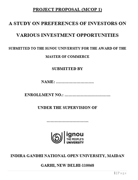 IGNOU MCOM Synopsis Front Page