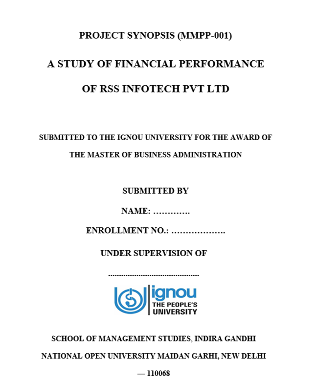 IGNOU MBA Synopsis Front Page